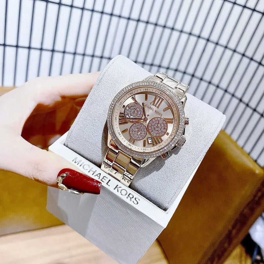 Michael Kors Bryn Chronograph Rose Gold Dial Rose Gold Steel Strap Watch For Women - MK7200