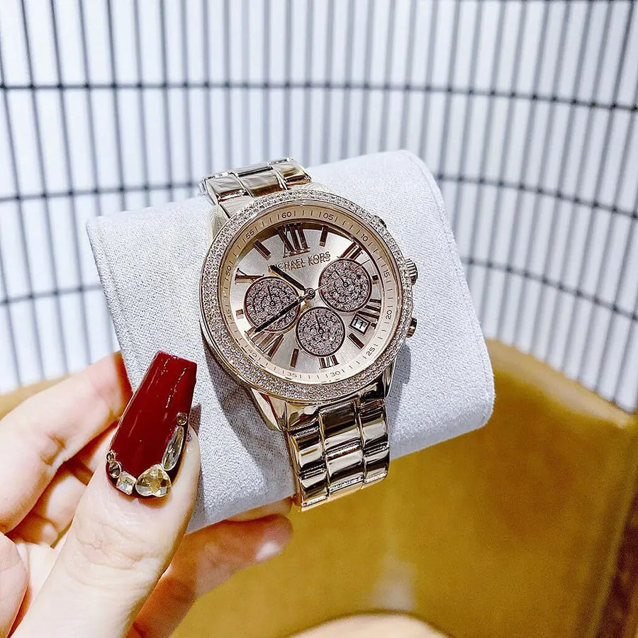 Michael Kors Bryn Chronograph Rose Gold Dial Rose Gold Steel Strap Watch For Women - MK7200