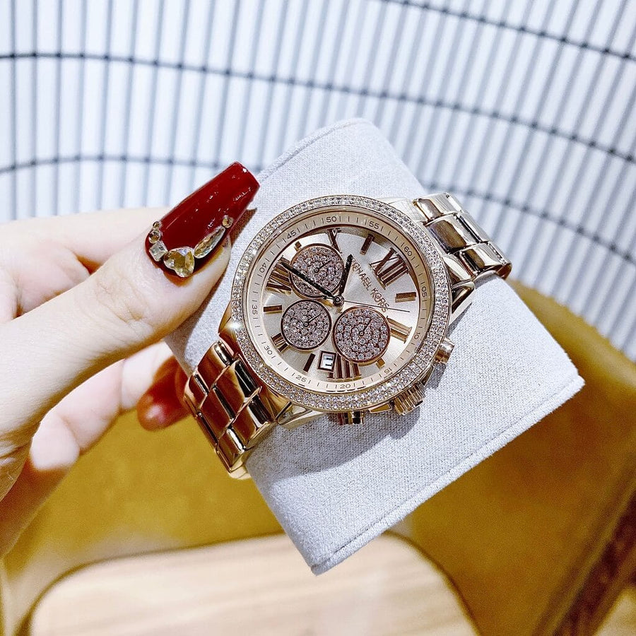 Michael Kors Bryn Chronograph Rose Gold Dial Rose Gold Steel Strap Watch For Women - MK7200