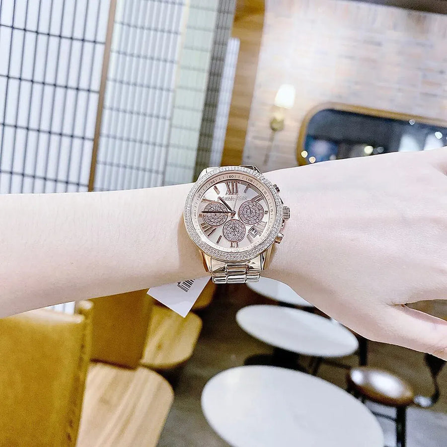Michael Kors Bryn Chronograph Rose Gold Dial Rose Gold Steel Strap Watch For Women - MK7200