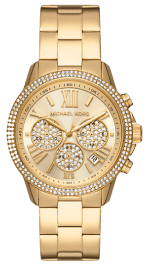 Michael Kors Bryn Pavé Quartz Gold Dial Gold Steel Strap Watch For Women - MK7199