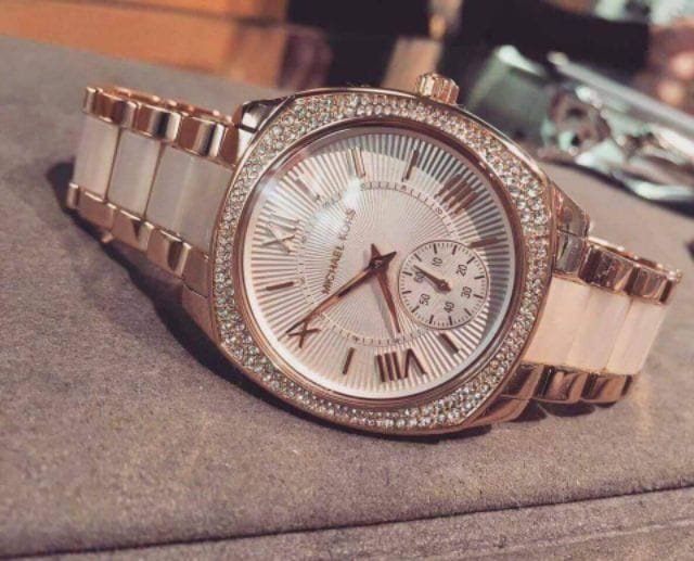 Michael Kors Bryn Rose Gold Dial Two Tone Steel Strap Watch for Women - MK6135