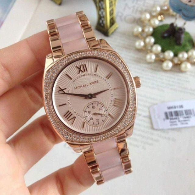Michael Kors Bryn Rose Gold Dial Two Tone Steel Strap Watch for Women - MK6135