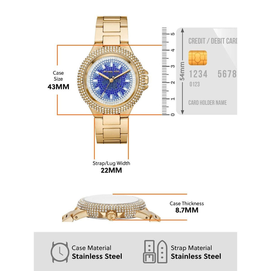 Michael Kors Camille Analog Blue Dial Gold Steel Strap Watch For Women - MK7341