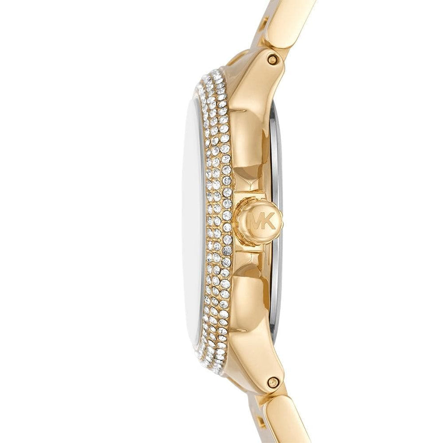 Michael Kors Camille Analog Red Dial Gold Steel Strap Watch For Women - MK7196
