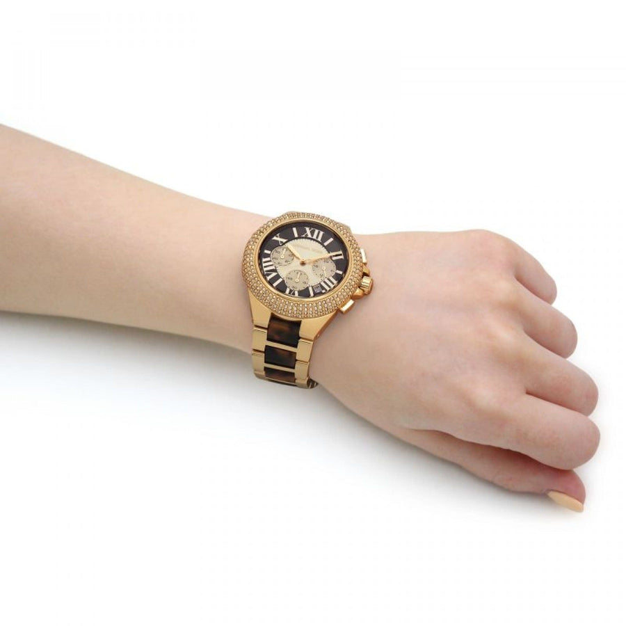 Michael Kors Camille Chronograph Brown Dial Two Tone Steel Strap Watch For Women - MK7269