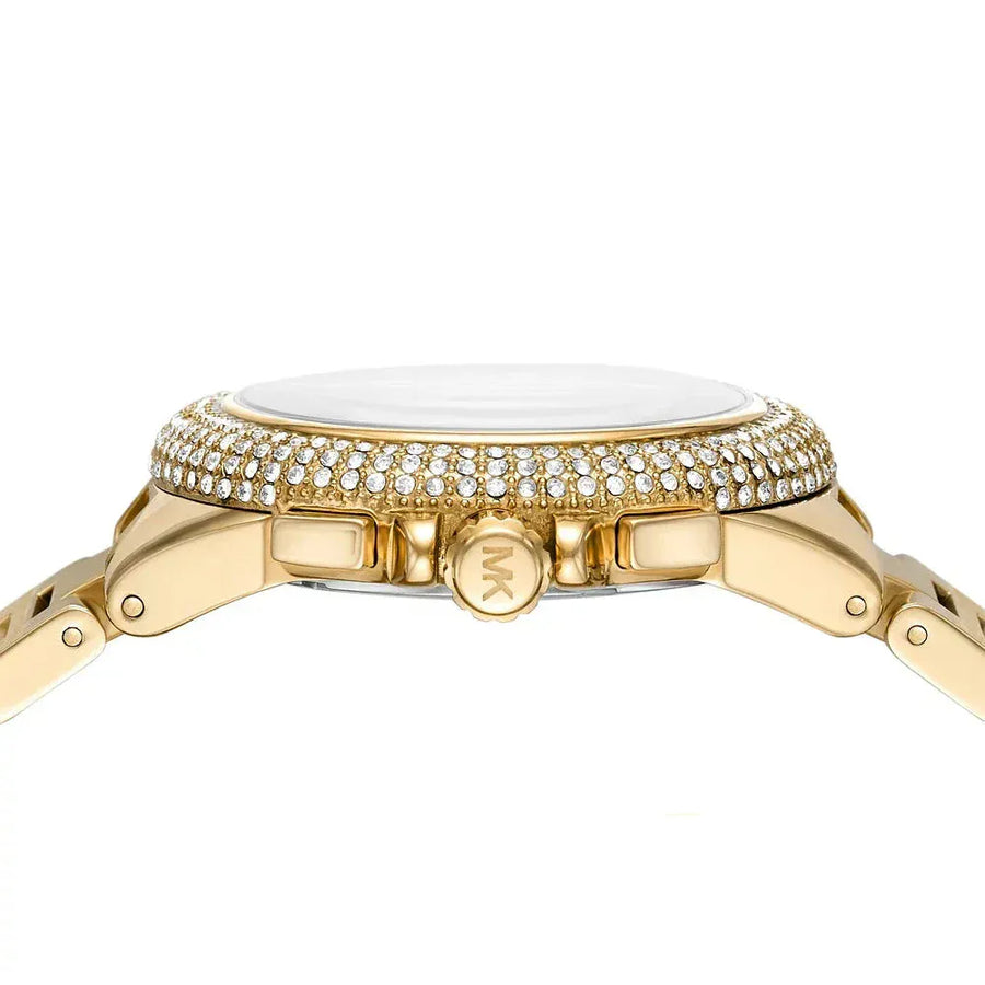 Michael Kors Camille Chronograph White Dial Gold Steel Strap Watch For Women - MK6994