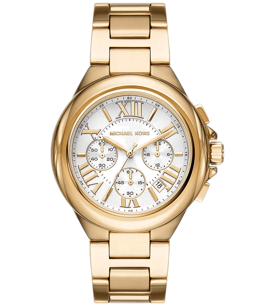 Michael Kors Camille Chronograph White Dial Gold Steel Strap Watch For Women - MK7270