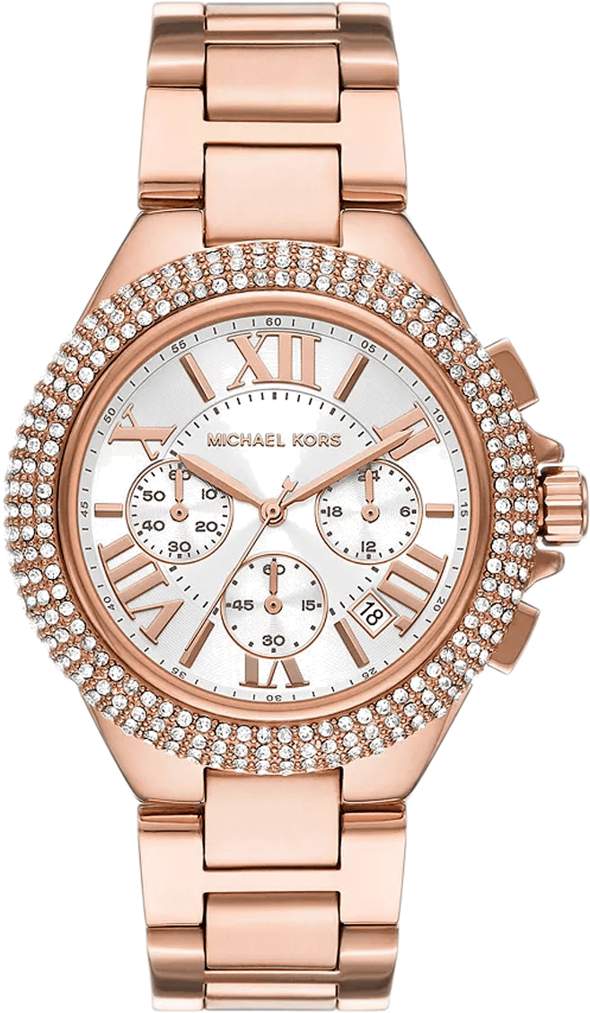 Michael Kors Camille Chronograph White Dial Rose Gold Steel Strap Watch For Women - MK6995