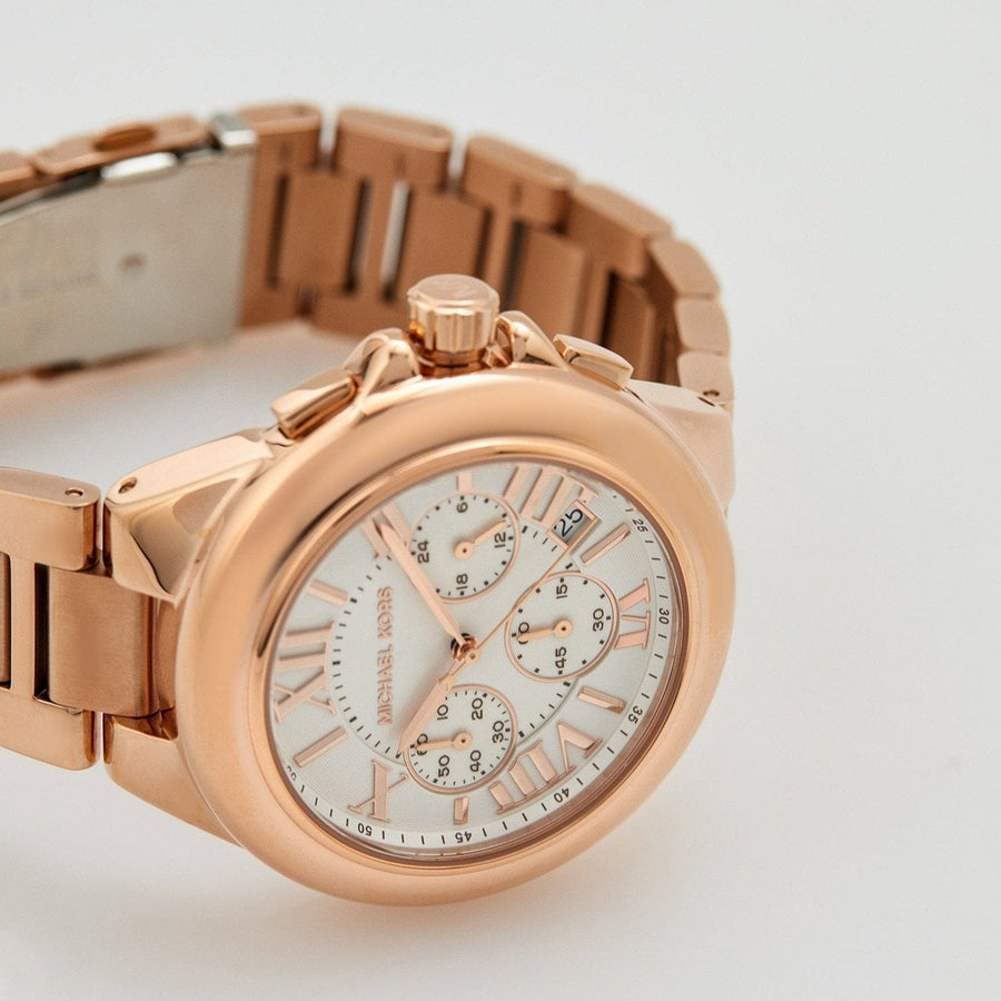 Michael Kors Camille Chronograph White Dial Rose Gold Steel Strap Watch For Women - MK7271