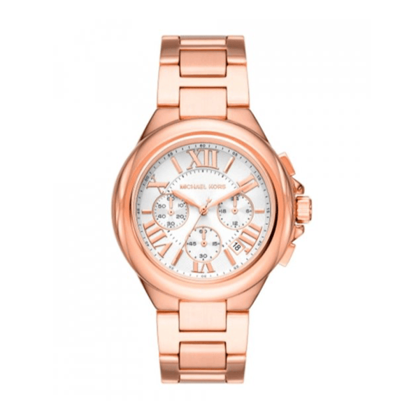 Michael Kors Camille Chronograph White Dial Rose Gold Steel Strap Watch For Women - MK7271