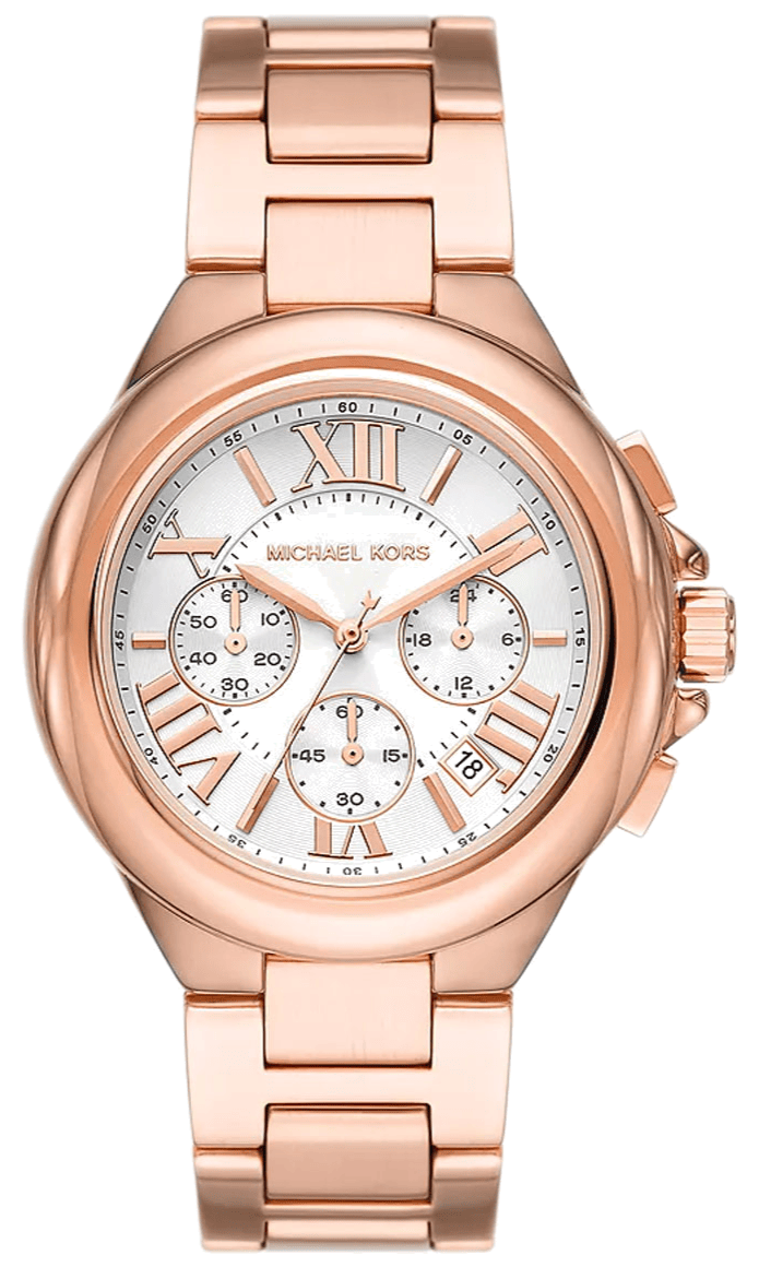 Michael Kors Camille Chronograph White Dial Rose Gold Steel Strap Watch For Women - MK7271