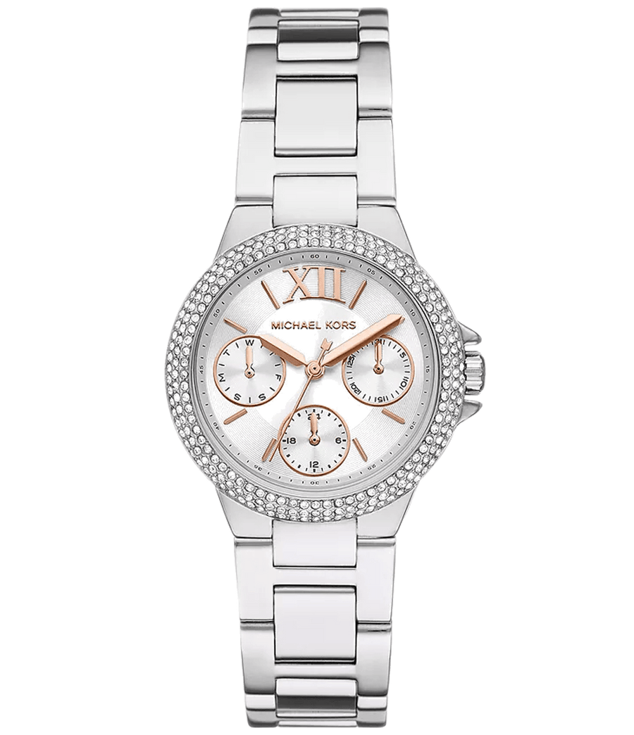 Michael Kors Camille Chronograph White Dial Silver Steel Strap Watch For Women - MK7198