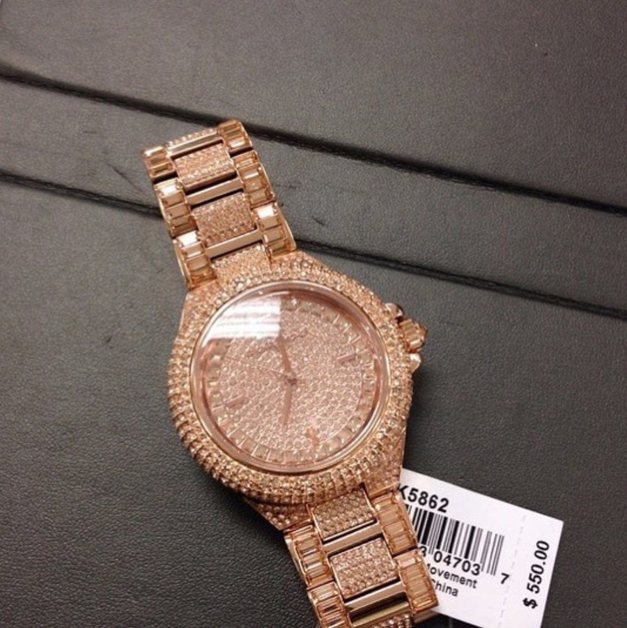 Michael Kors Camille Crystal Rose Gold Dial Rose Gold Steel Strap Watch for Women - MK5862