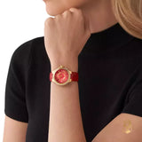 Michael Kors Camille Three-Hand Red Dial Red Leather Strap Watch for Women - MK4750