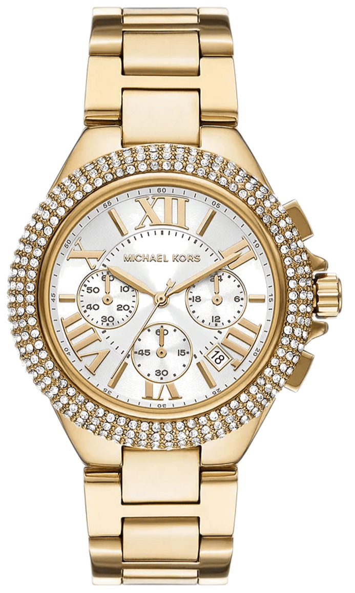 Michael Kors Camille Chronograph White Dial Gold Steel Strap Watch For Women - MK6994