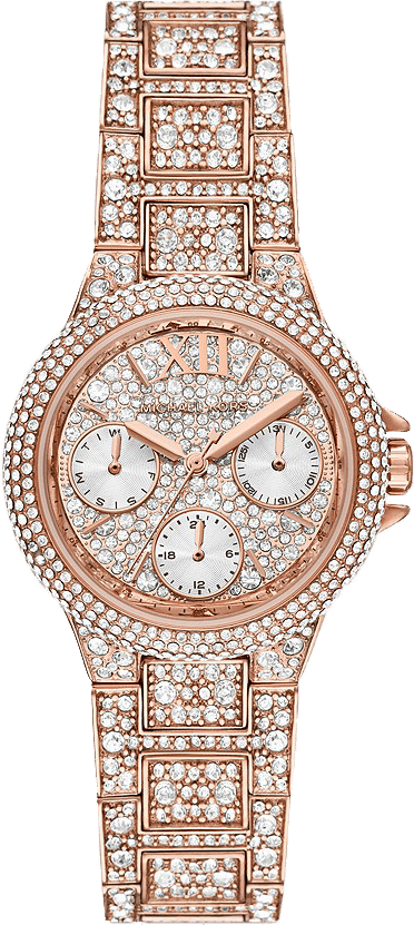Michael Kors Camille Multifunction Crystals Rose Gold Dial Rose Gold Steel Strap Watch For Women - MK6997