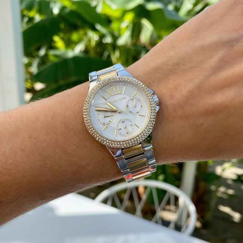 Michael Kors Camille Multifunction Silver Dial Two Tone Steel Strap Watch For Women - MK6982