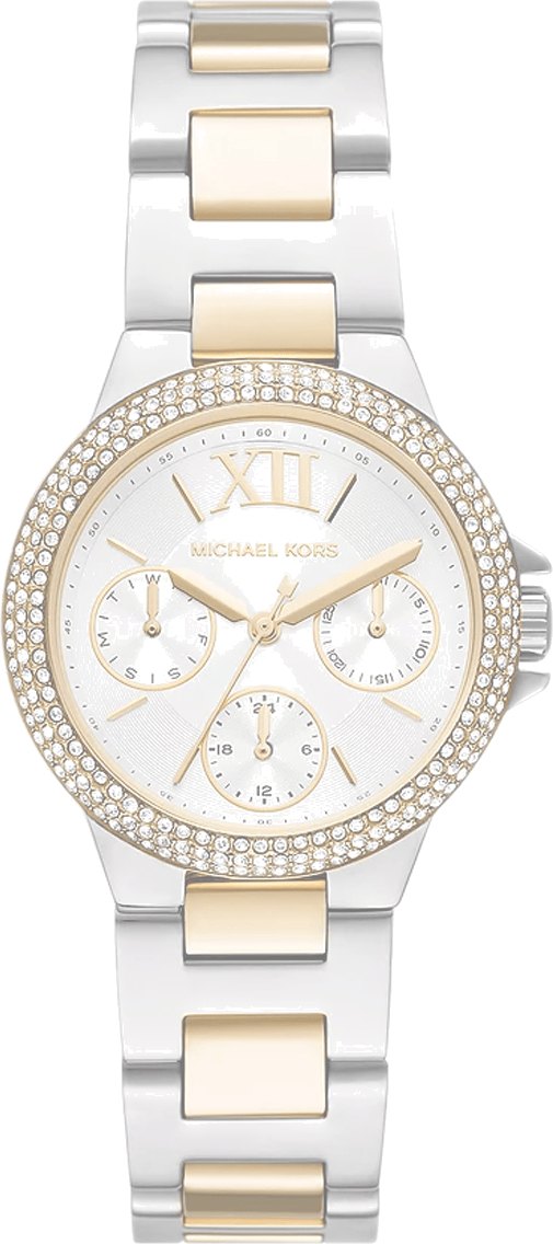 Michael Kors Camille Multifunction Silver Dial Two Tone Steel Strap Watch For Women - MK6982
