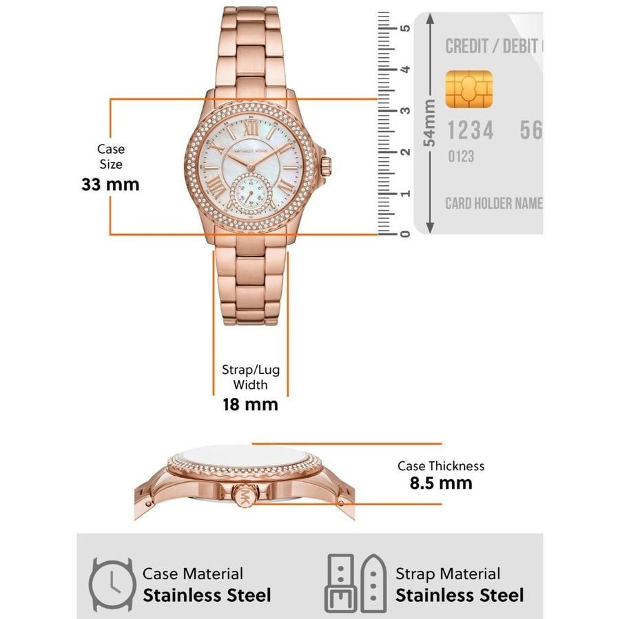 Michael Kors Camille Quartz Mother of Pearl White Dial Rose Gold Steel Strap Watch For Women - MK7364
