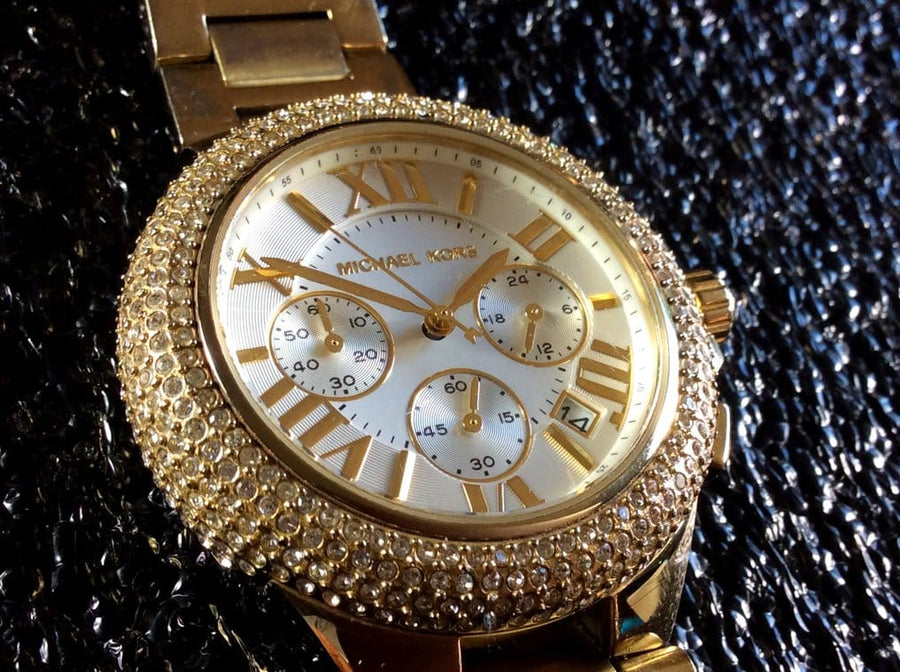 Michael Kors Camille Silver Diamonds Dial Gold Steel Strap Watch for Women - MK5756