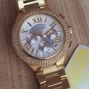 Michael Kors Camille Silver Diamonds Dial Gold Steel Strap Watch for Women - MK5756