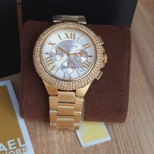 Michael Kors Camille Silver Diamonds Dial Gold Steel Strap Watch for Women - MK5756