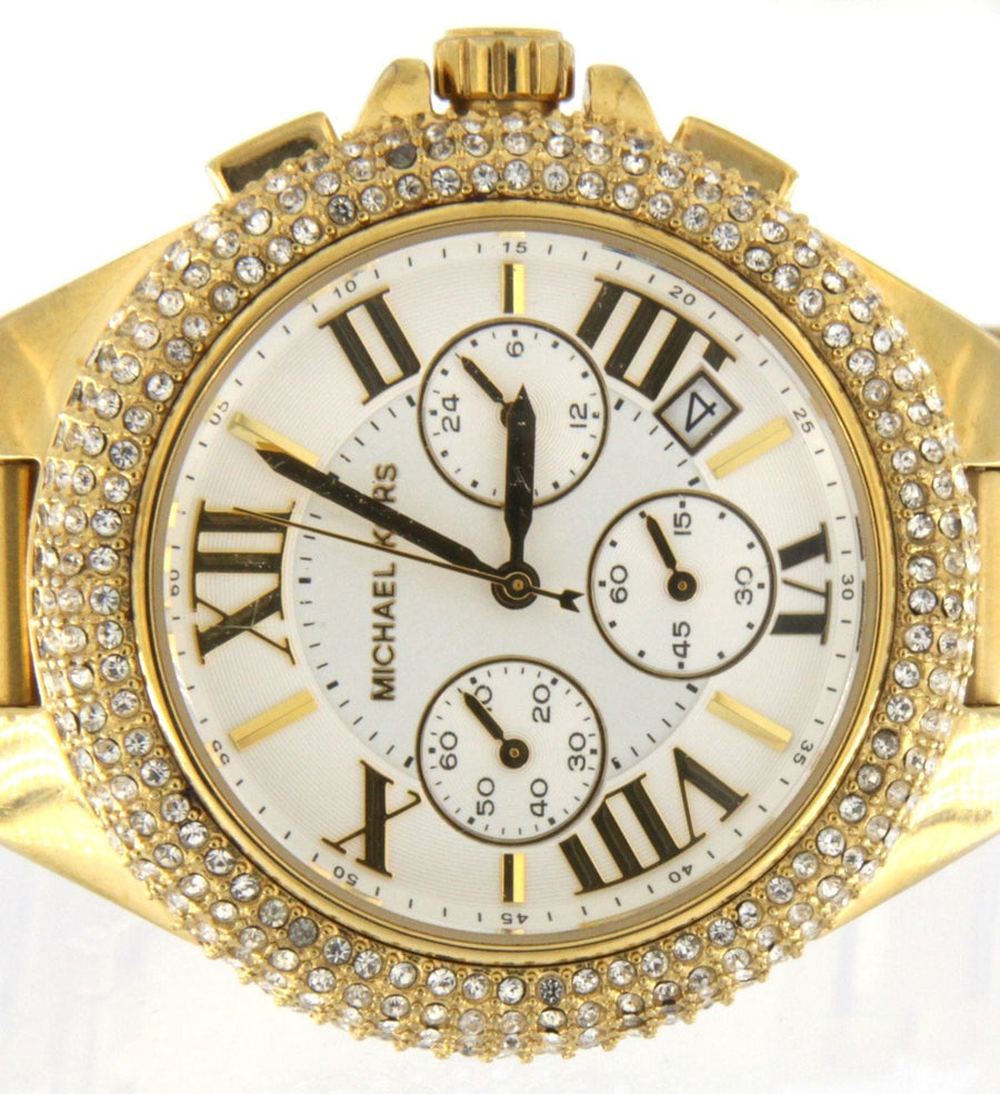 Michael Kors Camille Silver Diamonds Dial Gold Steel Strap Watch for Women - MK5756