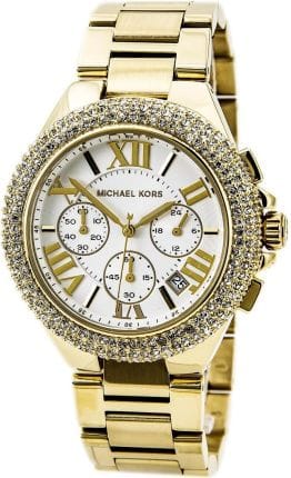 Michael Kors Camille Silver Diamonds Dial Gold Steel Strap Watch for Women - MK5756