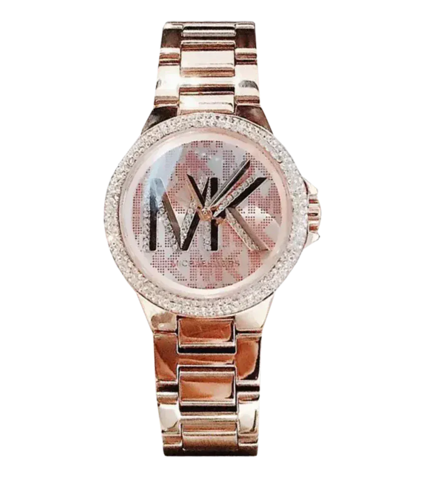 Michael Kors Camille Three Hand Rose Gold Dial Rose Gold Steel Strap Watch For Women - MK7197