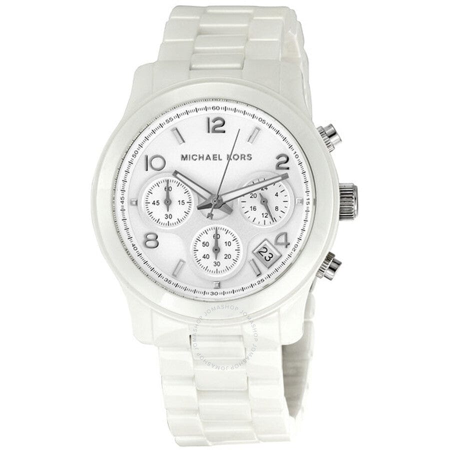 Michael Kors Runway White Ceramic Dial White Steel Strap Watch for Women - MK5161