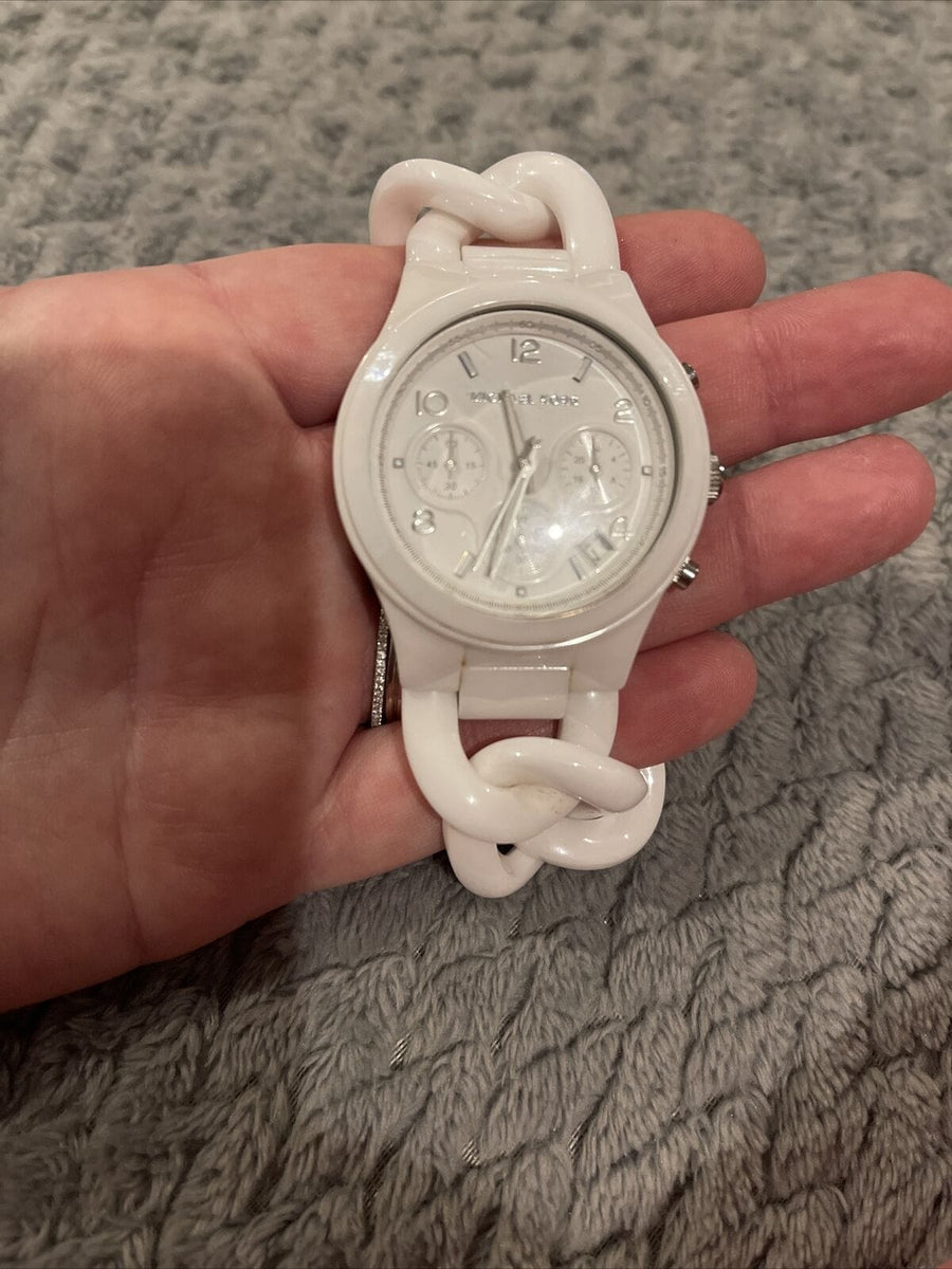 Michael Kors Ceramic White Dial White Steel Strap Watch for Women - MK5387