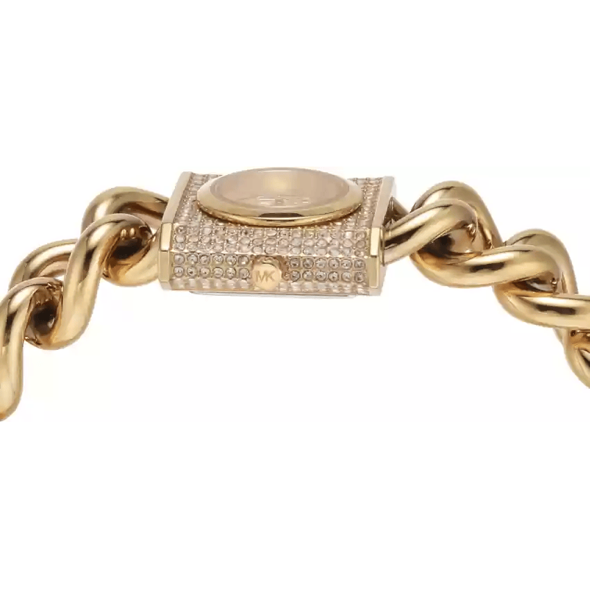 Michael Kors Chain Lock Pave Gold Dial Gold Steel Strap Watch For Women - MK4711