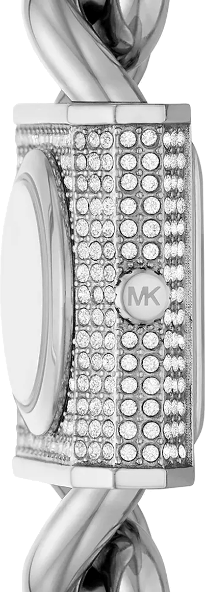 Michael Kors Chain Lock Pave Silver Dial Silver Steel Strap Watch For Women - MK4718