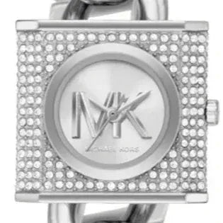 Michael Kors Chain Lock Pave Silver Dial Silver Steel Strap Watch For Women - MK4718