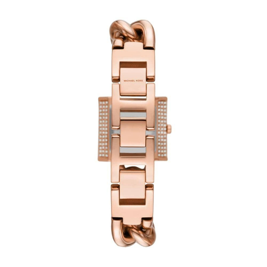Michael Kors Chain Lock Three-Hand Rose Gold Dial Rose Gold Steel Strap Watch for Women - MK4827