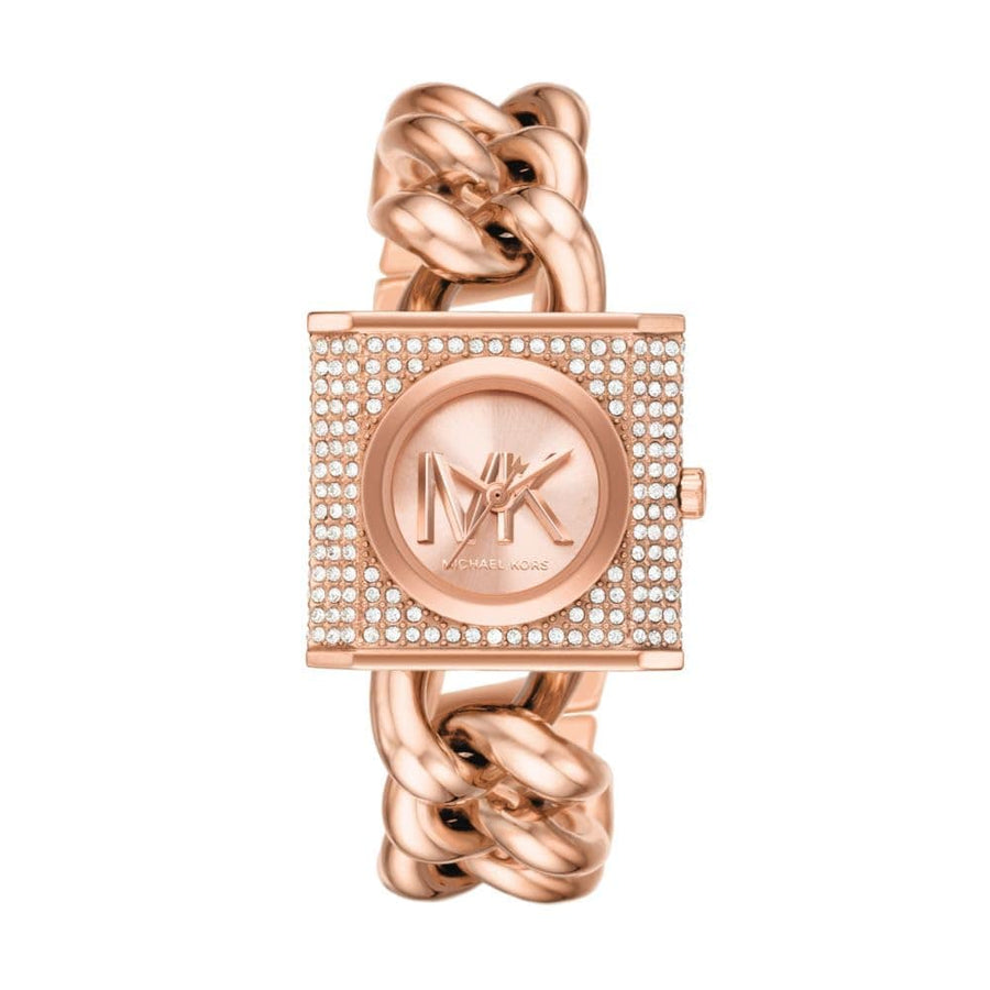 Michael Kors Chain Lock Three-Hand Rose Gold Dial Rose Gold Steel Strap Watch for Women - MK4827