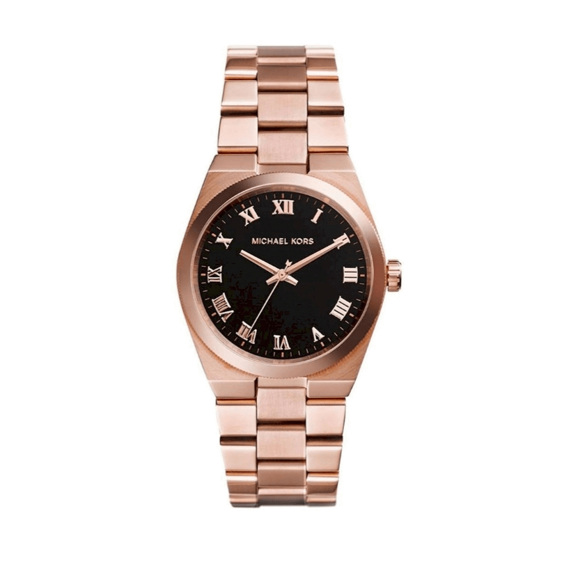 Michael Kors Channing Black Dial Rose Gold Steel Strap Watch For Women - MK5937