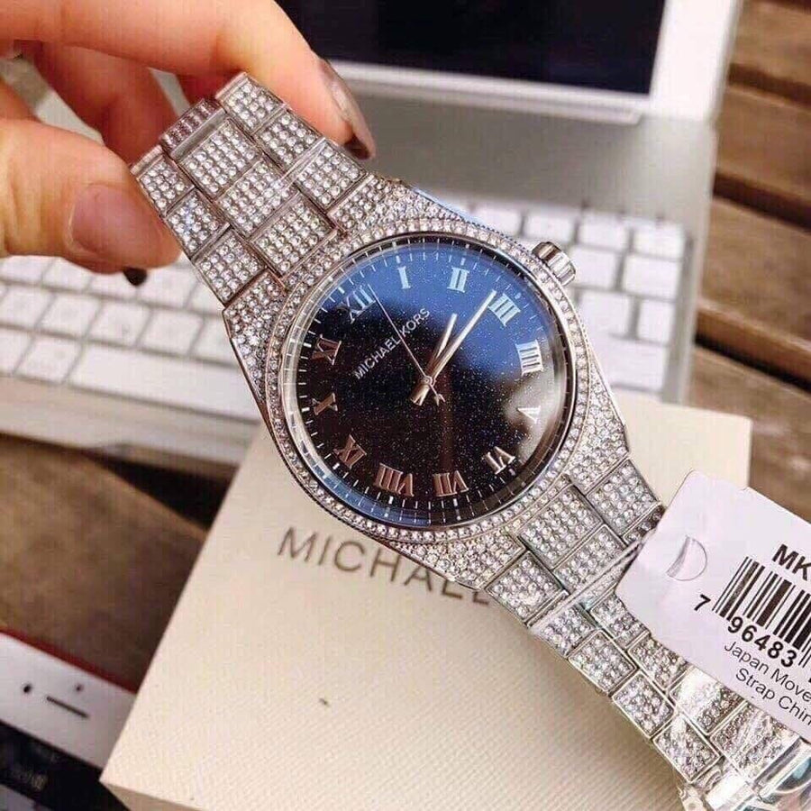 Michael Kors Channing Diamonds Black Dial Silver Steel Strap Watch for Women - MK6089