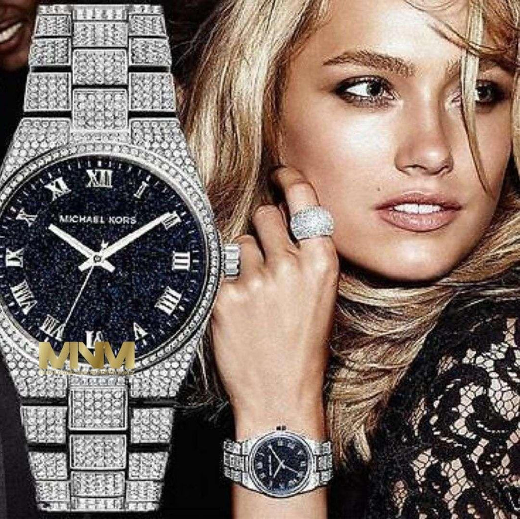 Channing Dial Michael Kors Channing Diamonds Black Dial Silver Steel Strap Watch for ...