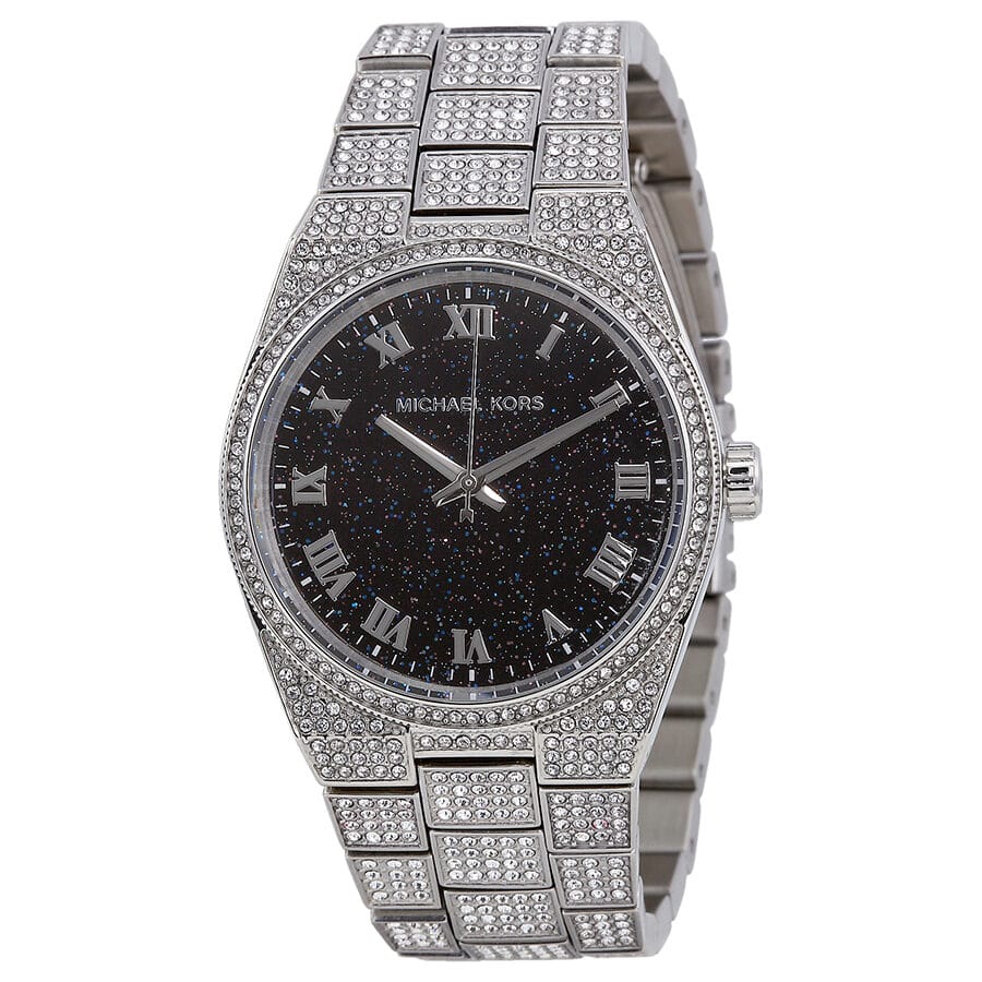 Channing Dial Michael Kors Channing Diamonds Black Dial Silver Steel Strap Watch for ...