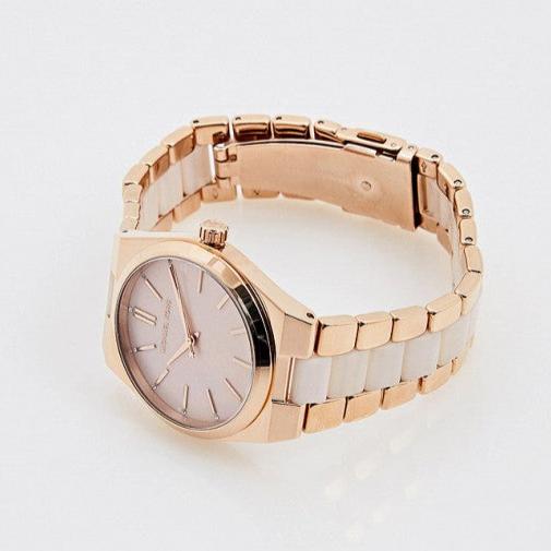 Michael Kors Channing Quartz Mother of Pearl Pink Dial Two Tone Steel Strap Watch For Women - MK6652