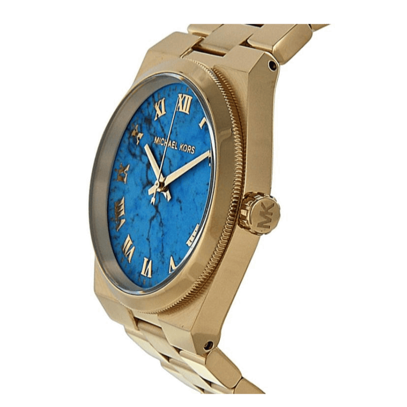 Michael Kors Channing Turquoise Dial Gold Steel Strap Watch For Women - MK5894