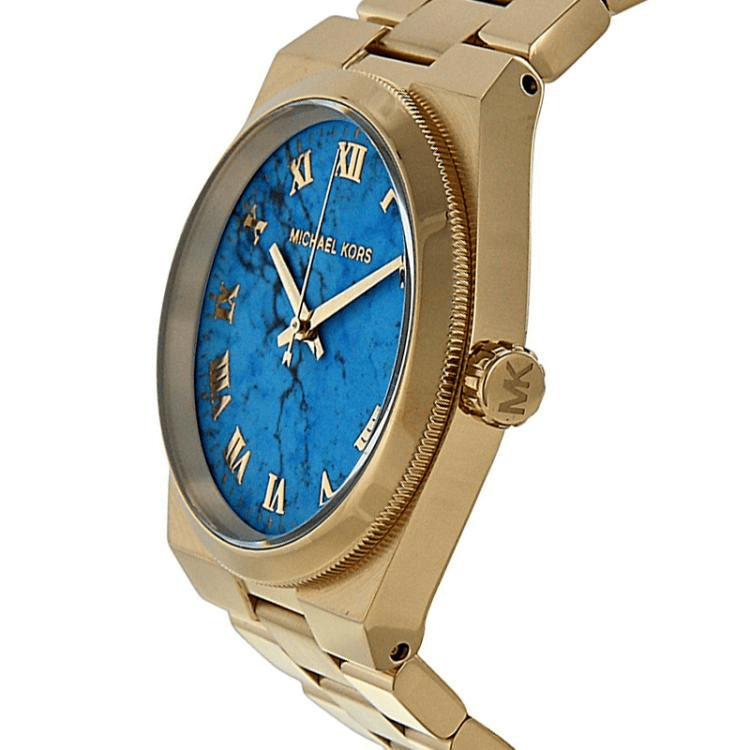 Michael Kors Channing Turquoise Dial Gold Steel Strap Watch For Women - MK5894