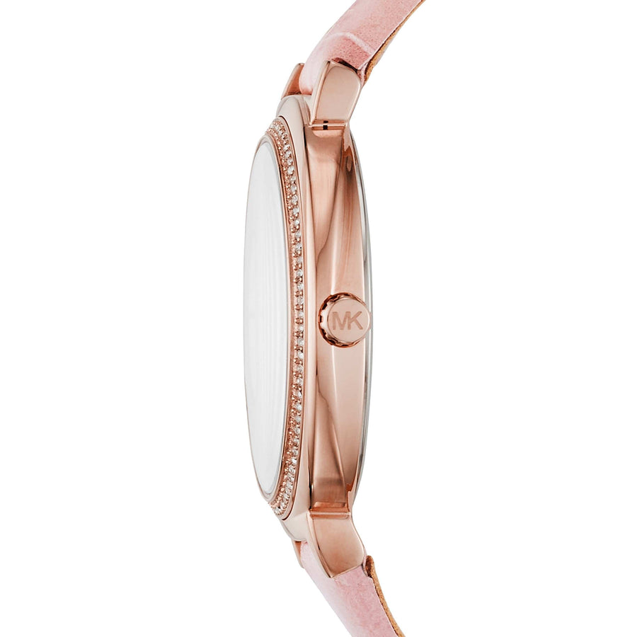 Michael Kors Cinthia Mother of Pearl Dial Pink Leather Strap Watch for Women - MK2663