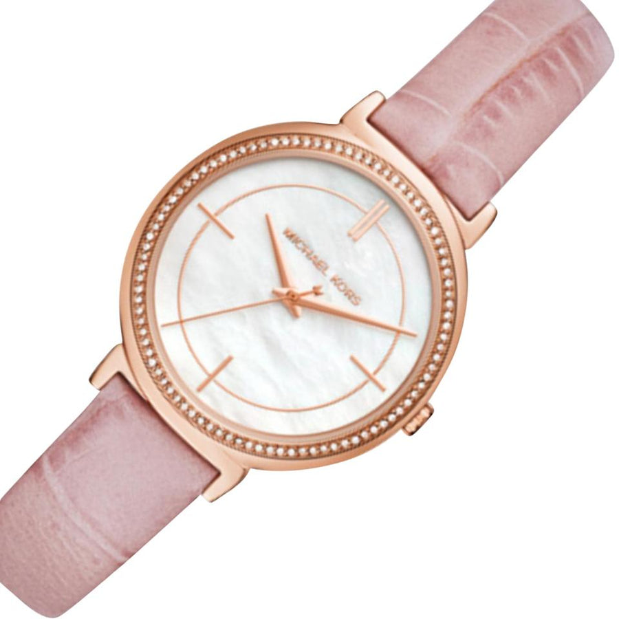 Michael Kors Cinthia Mother of Pearl Dial Pink Leather Strap Watch for Women - MK2663