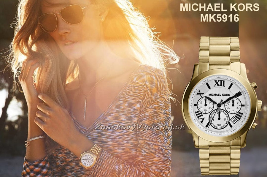 Michael Kors Cooper Chronograph White Dial Gold Steel Strap Watch For Women - MK5916