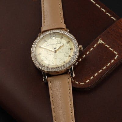 Michael Kors Corey Analog Gold Dial Brown Leather Strap Watch for Women - MK2986