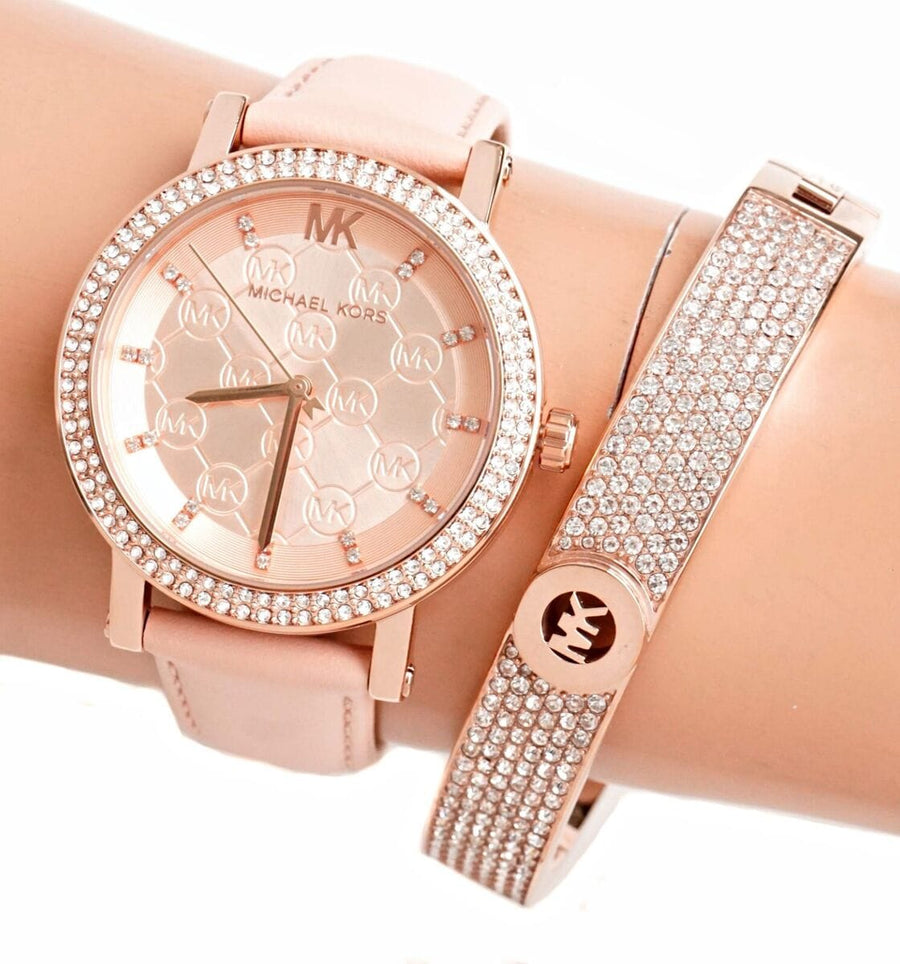 Michael Kors Corey Analog Rose Gold Dial Pink Leather Strap Watch For Women - MK2987