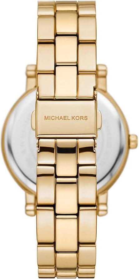 Michael Kors Corey Three Hand Black Dial Gold Steel Strap Watch for Women - MK7345